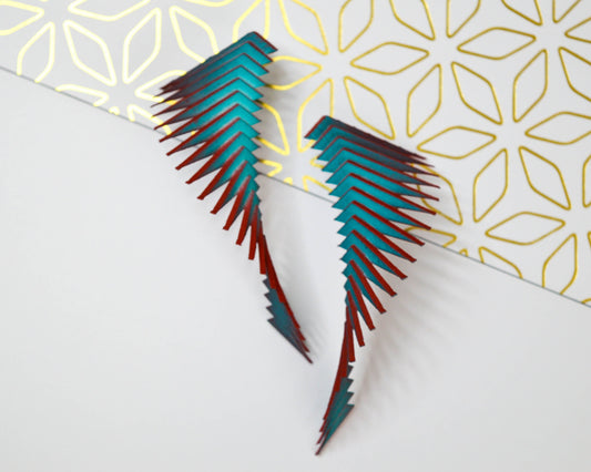 Colourful Statemtent Earrings — Teal and Red  —  Parazeph