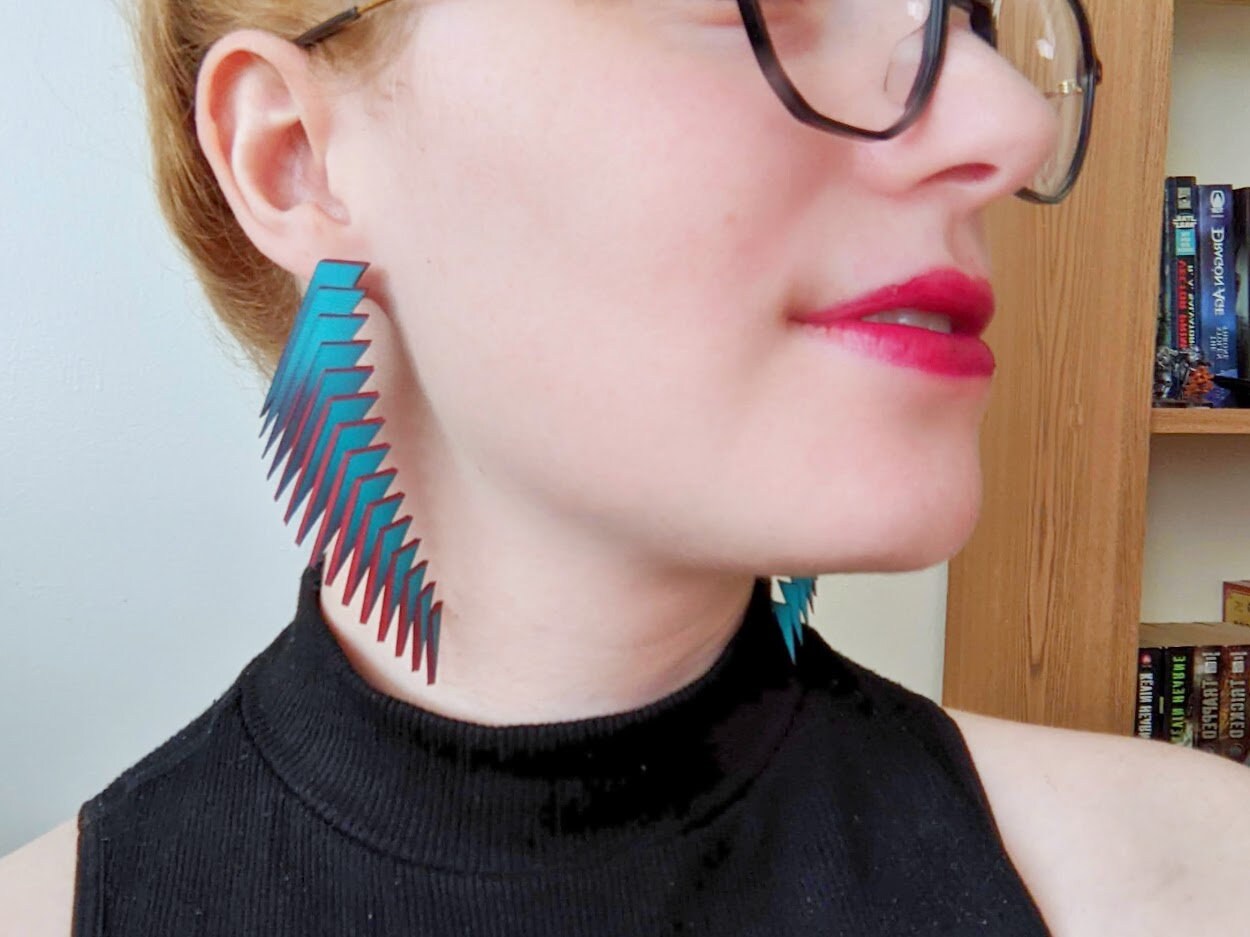 Teal and Red Earrings—Stud Parabora