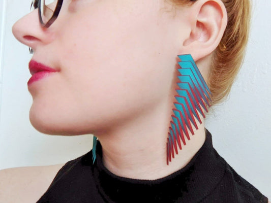 Teal and Red Earrings—Stud Parabora