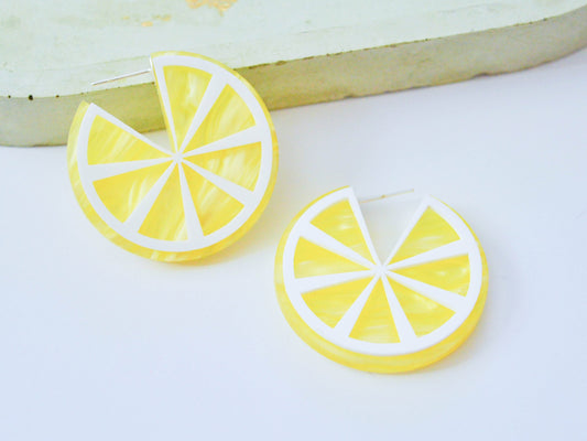 Lemon Wheel Earrings Acrylic