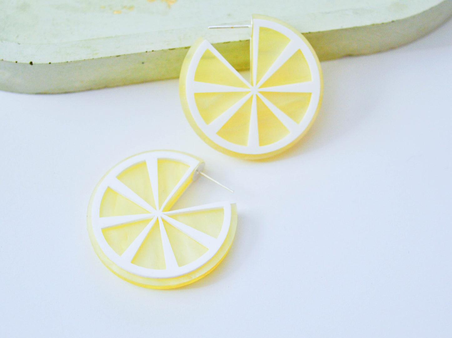 Lemon Wheel Earrings Acrylic