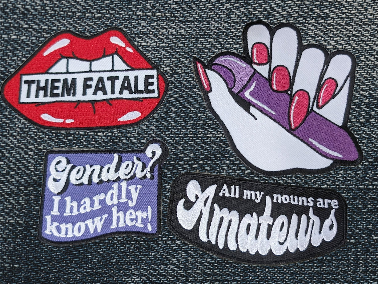 Queer Patches- Them Fatale, Gender, All my nouns are Amateurs, Lesbian Nails