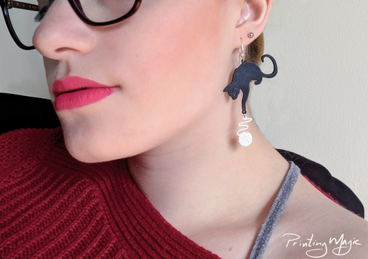 Cat and Yarn Earrings