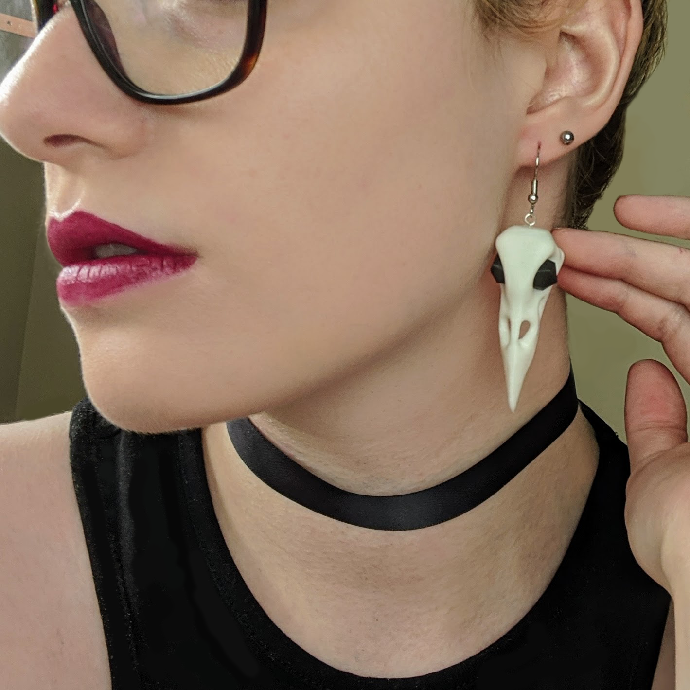 Raven Skull Earrings with Dice Eyes