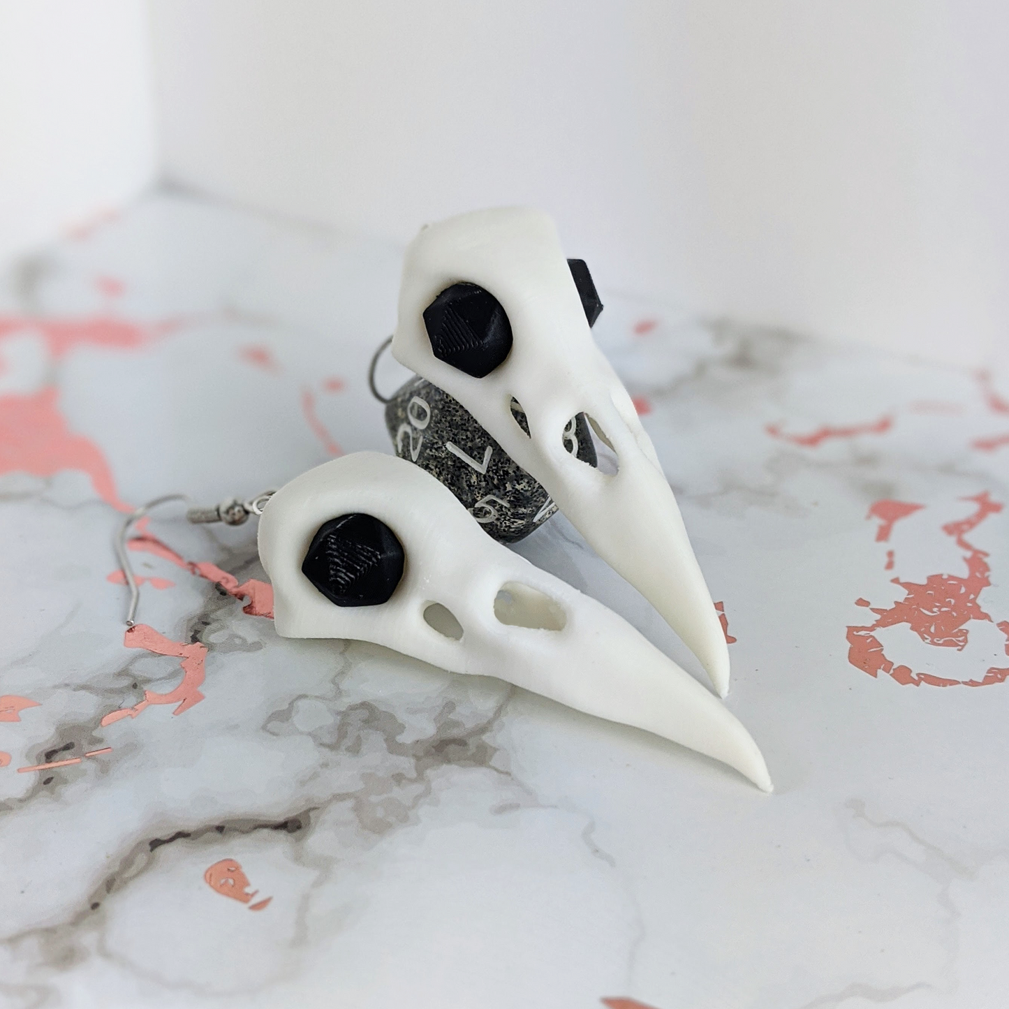 Raven Skull Earrings with Dice Eyes